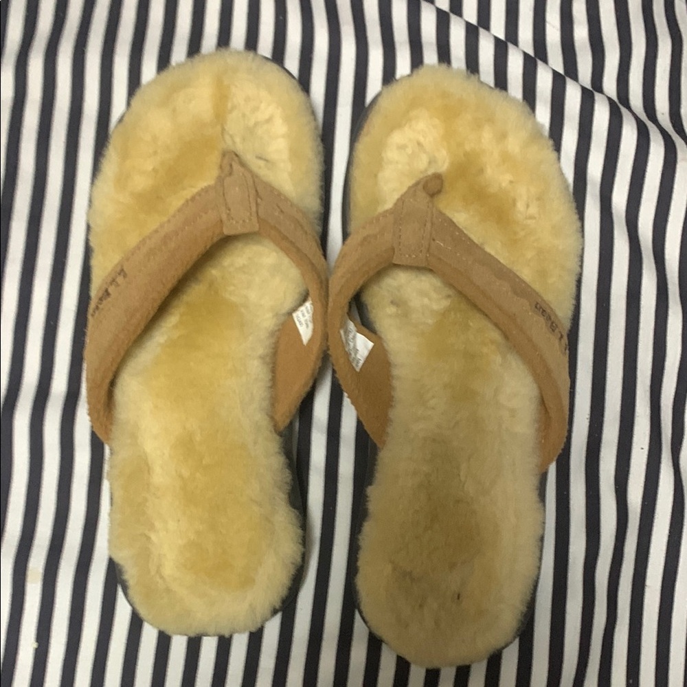 L.L. Bean Tan furry Flip Flops